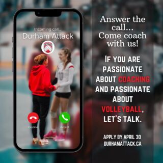 Coaching applications for the 2025/2026 season are officially open! Help shape our athletes and develop the future of volleyball. 

Information on positions and application deadlines can be found on our website at: durhamattack.ca

To apply please complete the follow google form and you will be contacted by our Head Coach Selection Committee: https://forms.gle/jiQrn3CAxpSGTeQU7