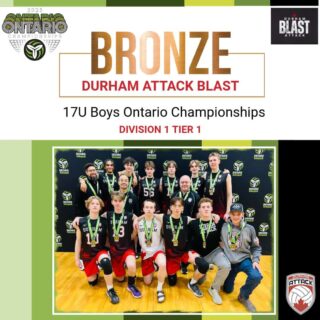Blast brings home the D1T1 Bronze! 🥉Exciting news from Event #4 - 17UB Ontario Championships! 🤩

These young men have worked incredibly hard this season, and set their sights high!  This hard fought bronze is a step in the process. 

Looking forward to following their journey as they travel to Edmonton to compete at the Volleyball Canada Nationals where they’re hungry for more!

Your Durham Attack family is incredibly proud of this huge accomplishment, and look forward to cheering you on out west! ♥️🖤