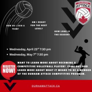 Are you thinking of taking your game to the next level? Are you interested in learning more about playing competitive volleyball? If you answered yes to either of these questions, please join us on April 23rd or May 7th via ZOOM at 7:30 pm for a Q&A session. 

Register here: https://go.teamsnap.com/forms/479578

ZOOM link will be e-mailed to registrants at 5:00 pm on the day of the session